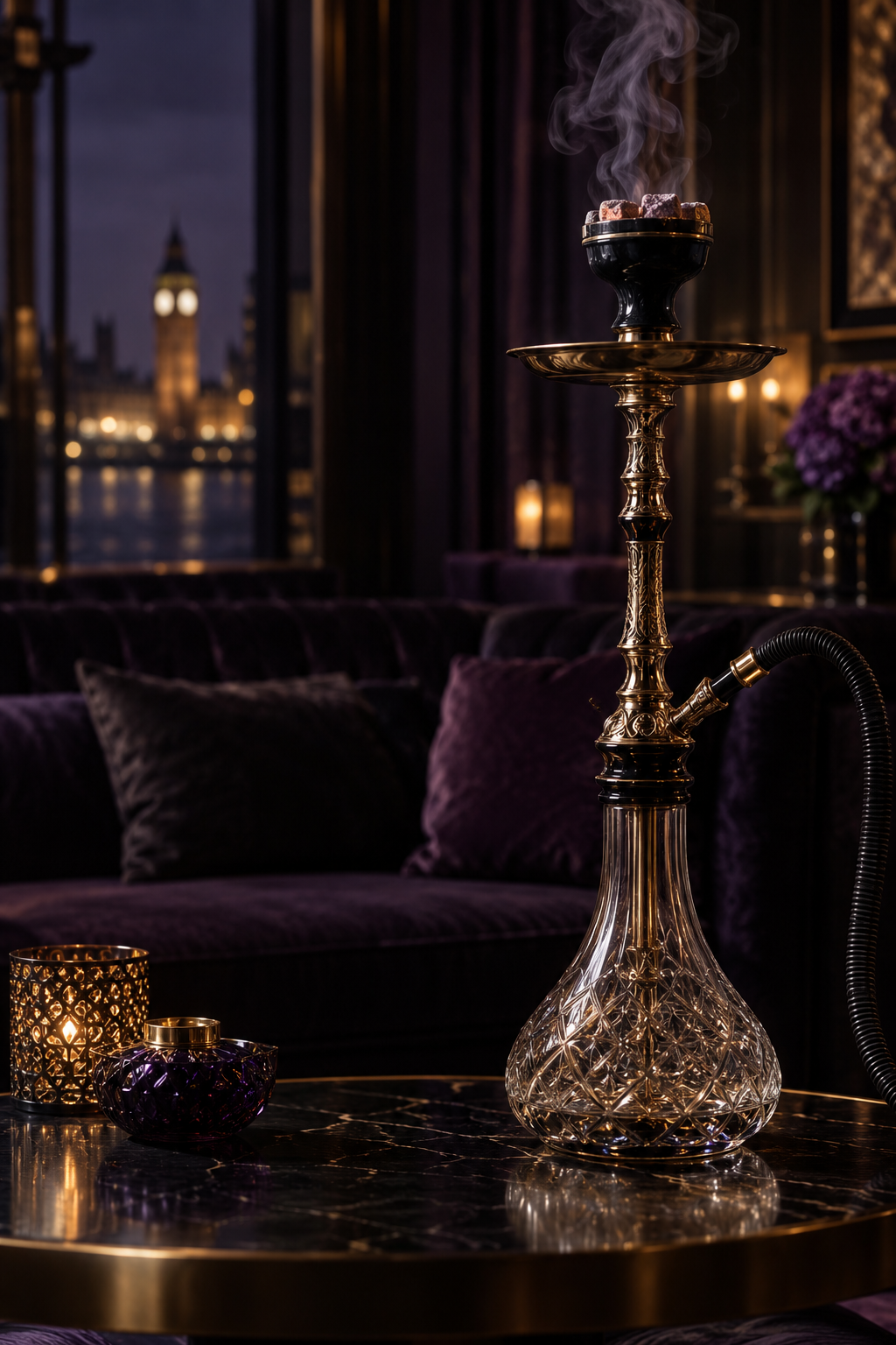 Luxury shisha with warm lounge lighting